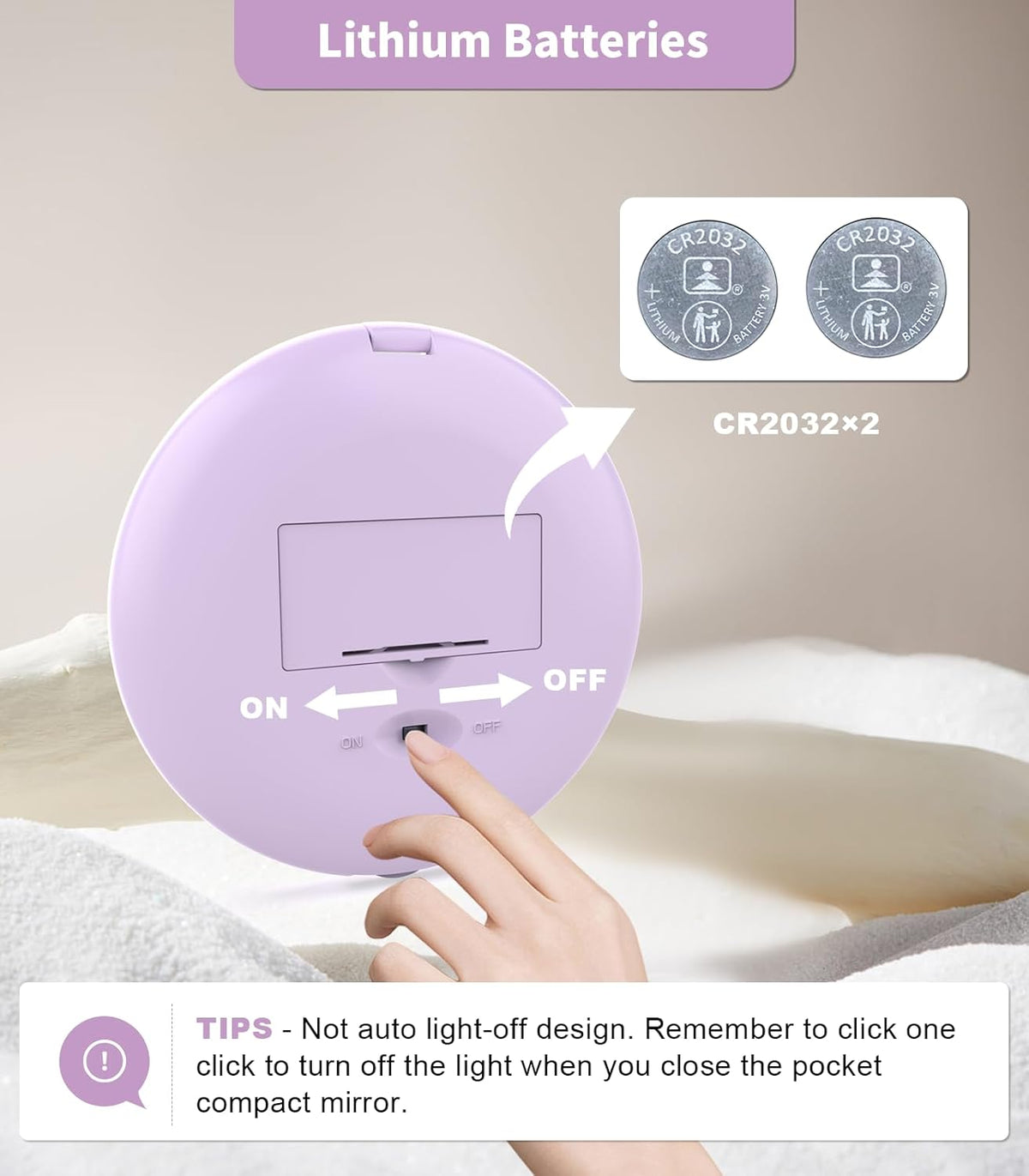 WOBSION Travel Compact Mirror,Portable 1x/10x LED Makeup Mirror with Magnification,Handheld 2-Sided