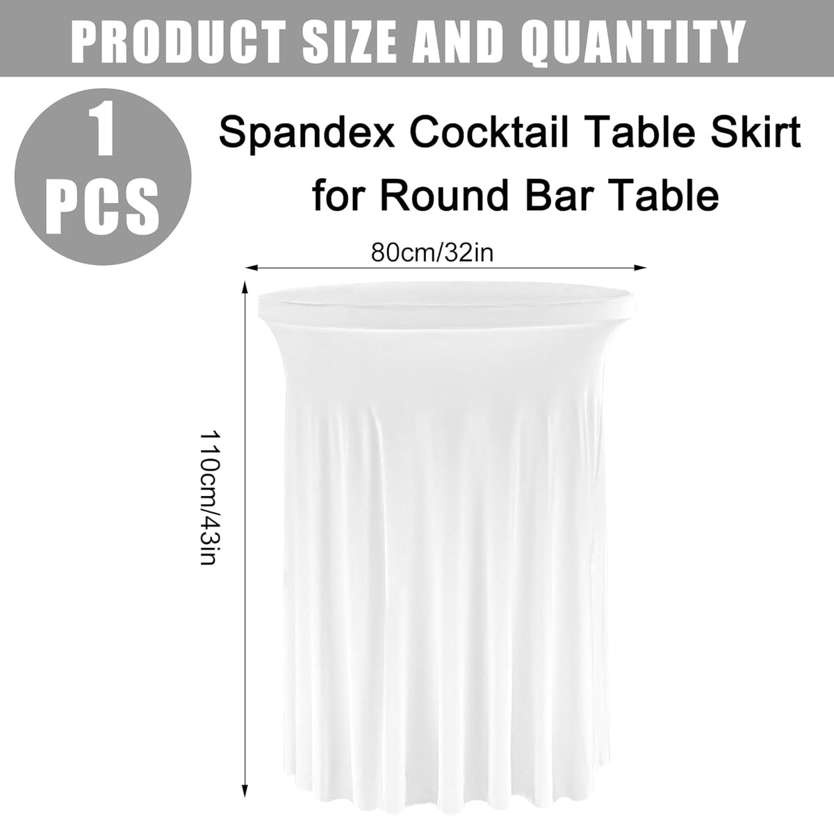 Fivenl Spandex Cocktail Table Skirt 32"x 43" White Stretch Cocktail Table Cover, Washable Round