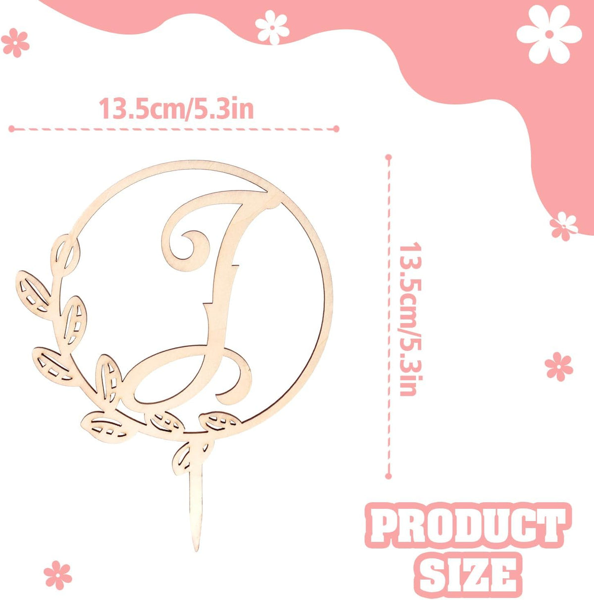 LINGTEER Personalized Inital Letter I Wooden Cake Topper Perfect for Birthday Rustic Wedding