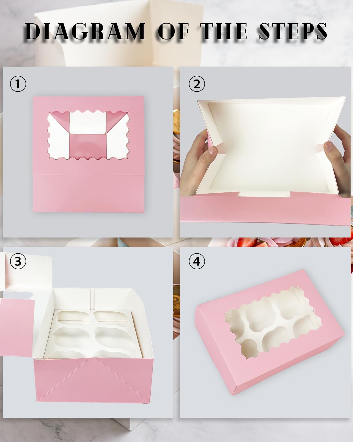 Bakepacker Auto-pop up 6 Cupcake Boxes with Window 20 Count Pink Box 9.4 x 6.1 x 3 inch Cupcake