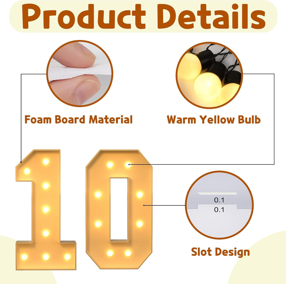 Imprsv 3FT Light Up Numbers, Marquee 10th Birthday Decorations for Girls Boys, Large Light Up 10th