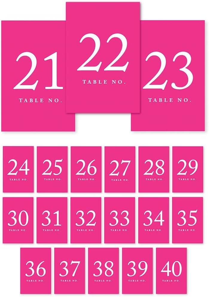 Andaz Press Table Numbers 21-40 on Perforated Paper, Fuchsia, 4x6-inch Single Sided Sign, 1-Set