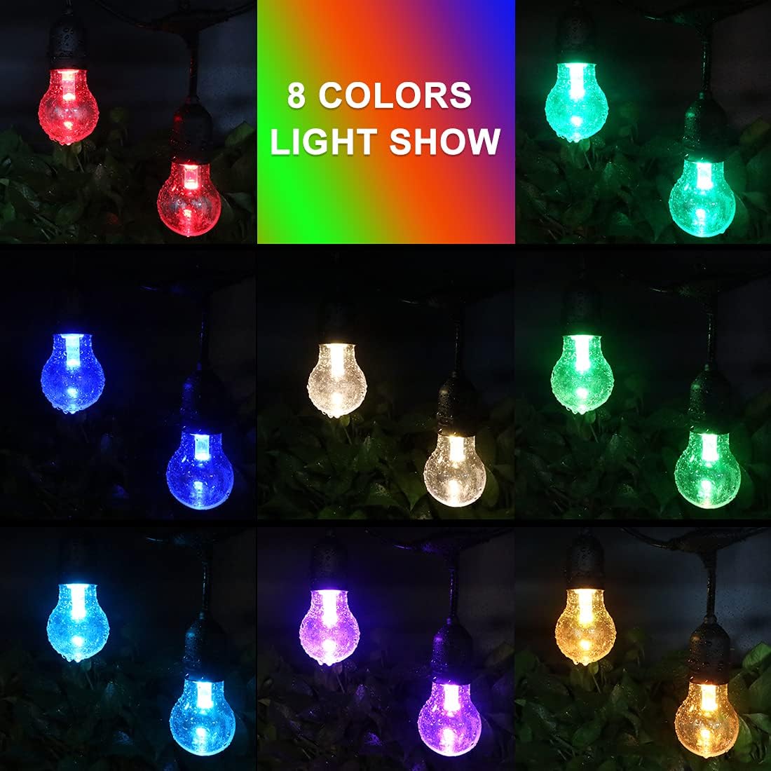96FT Solar Outdoor String Lights, 30 Shatterproof Edison Bulbs, Dimmable Color Changing RGB LED