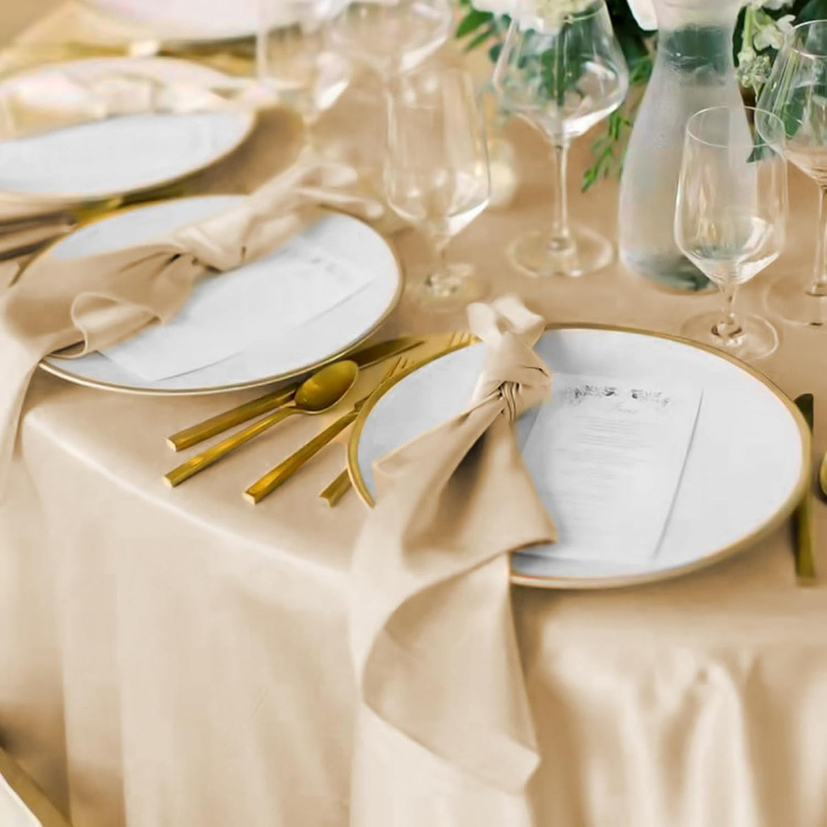 fani 6 Pack 120 Inch Champagne Round Tablecloth - Premium Silky Satin Tablecloth Overlay Smooth