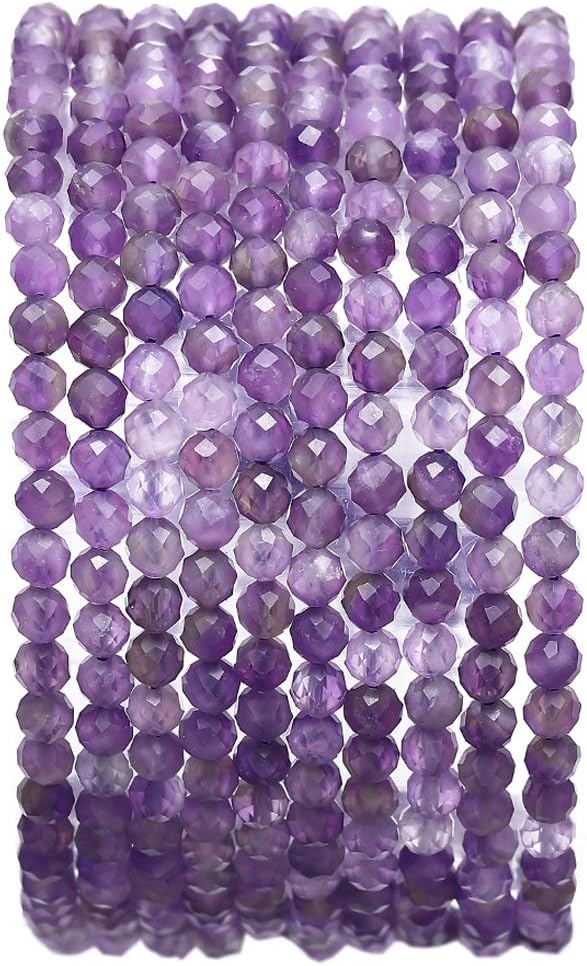 Faceted Natural Amethyst Crystal Stone Round Loose Semi Gemstone Beads for Jewelry Making 3-3.5mm
