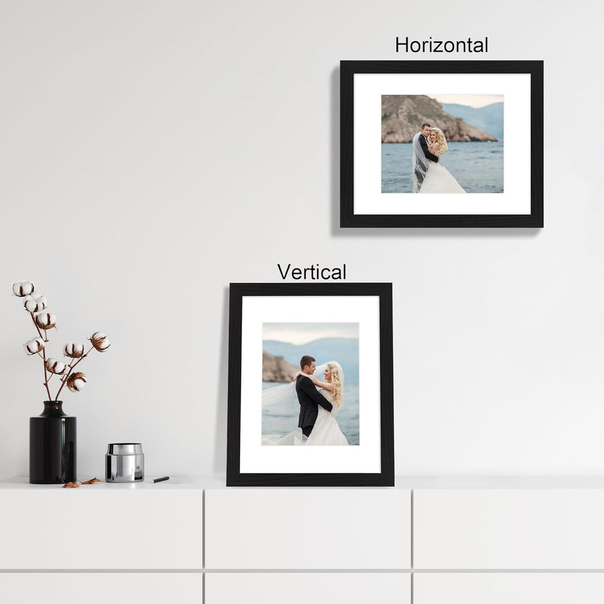 11x14 Picture Frame Set of 4 with Tempered Glass, Black Frame Display 8x10 Picture with Mat or 11 x
