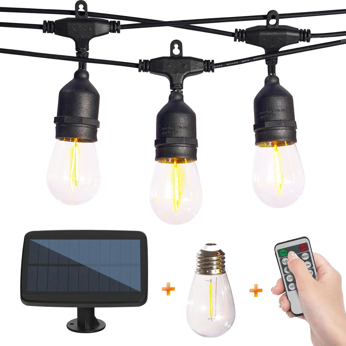 27FT Solar String Lights Outdoor with Remote, Dimmable Waterproof Solar Powered Patio Lights for