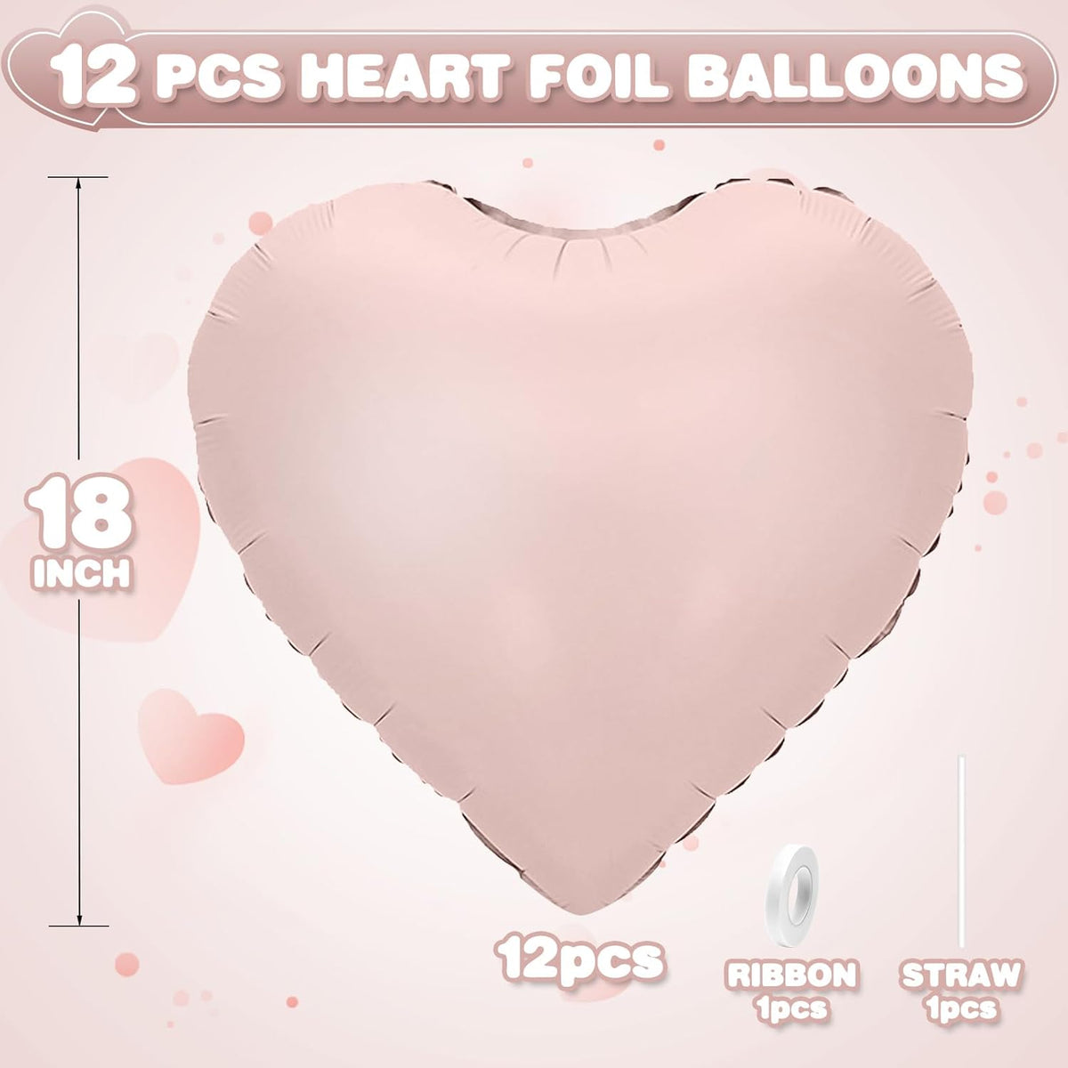 Baby Pink Heart Balloons,12Pcs Pink Heart Shaped Foil Balloons,18Inch Pastel Pink Helium Polyester