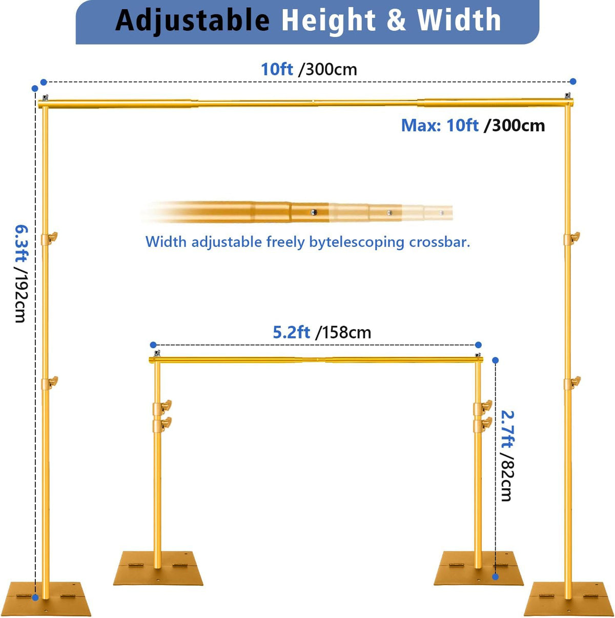 Pipe and Drape Photography Backdrop Stand Kit - Titanium Gold Adjustable Photo Background Stand