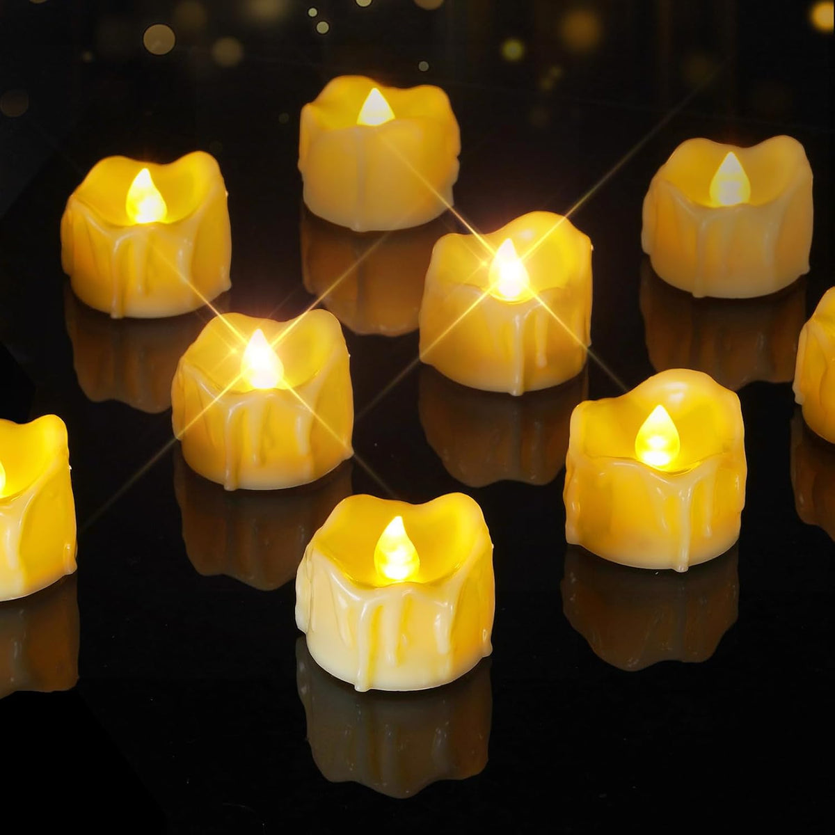 Homemory 12Pcs Timer Tea Lights, Flameless Flickering Auto Tea Lights Battery Operated, Auto-On 6