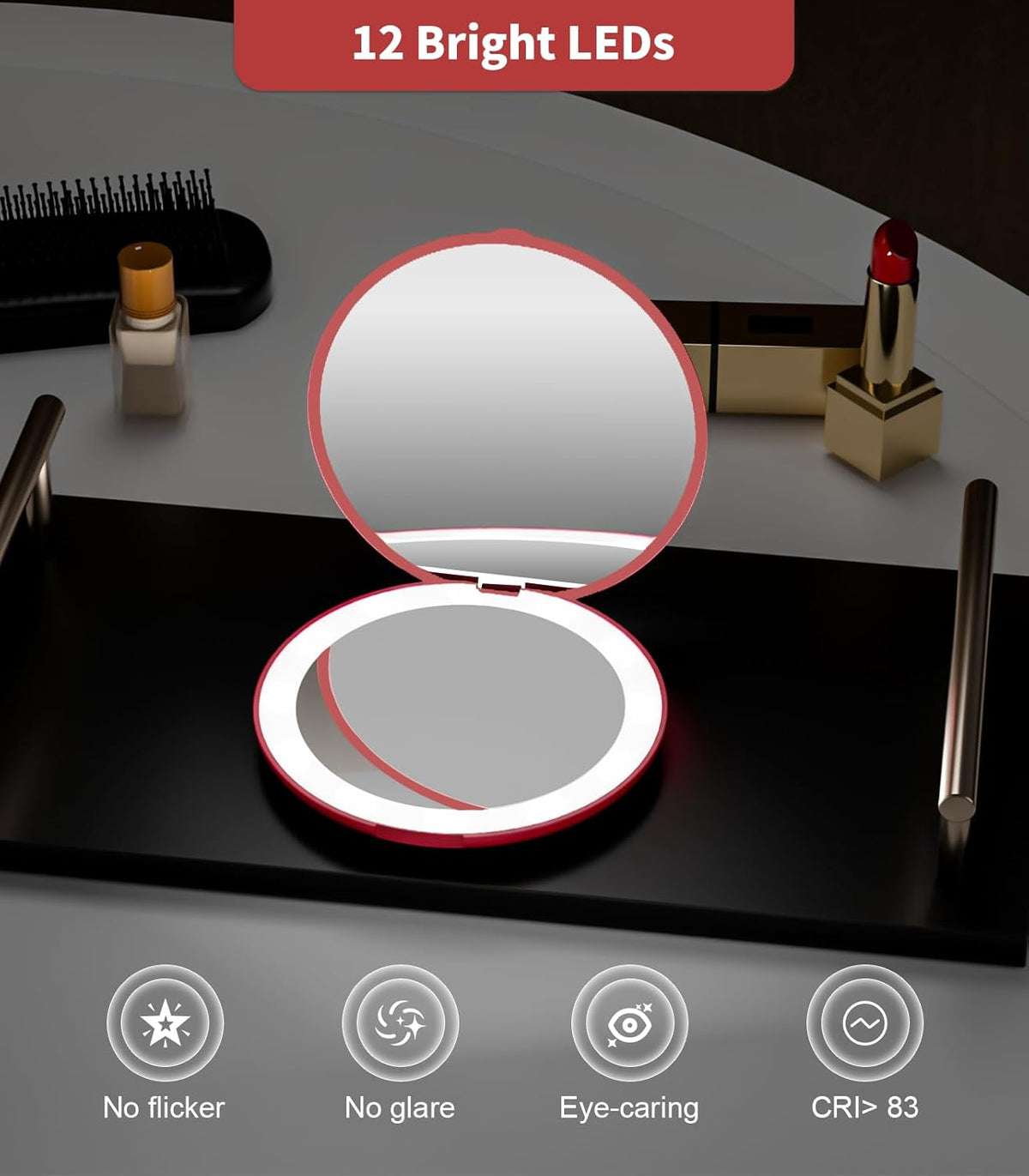 WOBSION Travel Compact Mirror,Portable 1x/10x LED Makeup Mirror with Magnification,Handheld 2-Sided