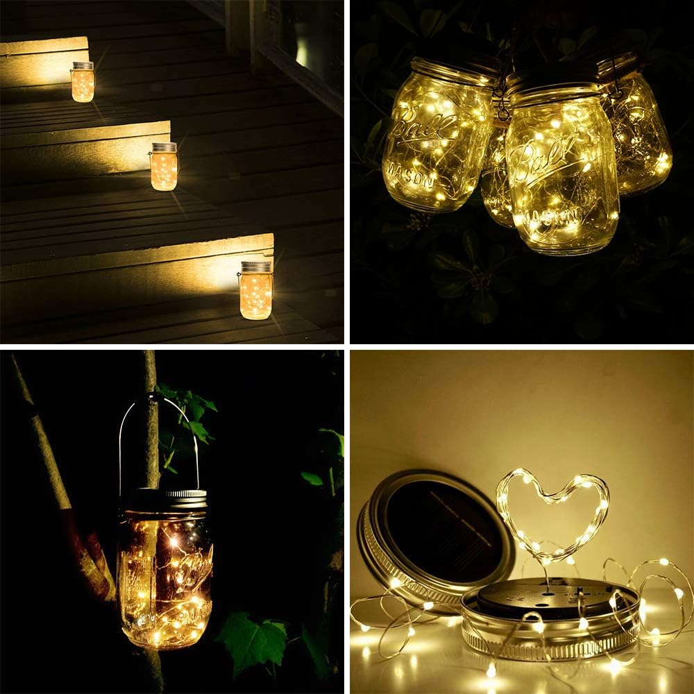 Solar Mason Jar Lights [Updated], 8 Pack 20 LED Waterproof Fairy Firefly Jar Lids String Lights