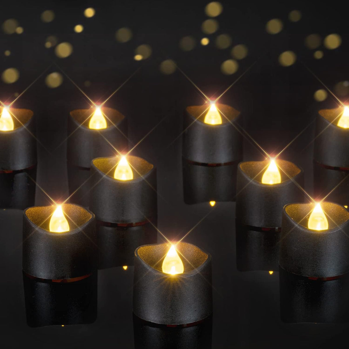 Homemory Black Tea Lights Candles Battery Operated, 200+Hour Flameless Flickering Fake Electric LED