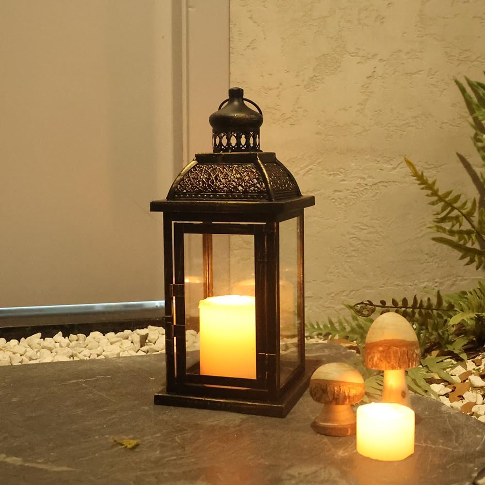 NEEDOMO Large Candle Lanterns Decorative Indoor, 14.4" Outdoor Lantern with Clear Glass, Vintage