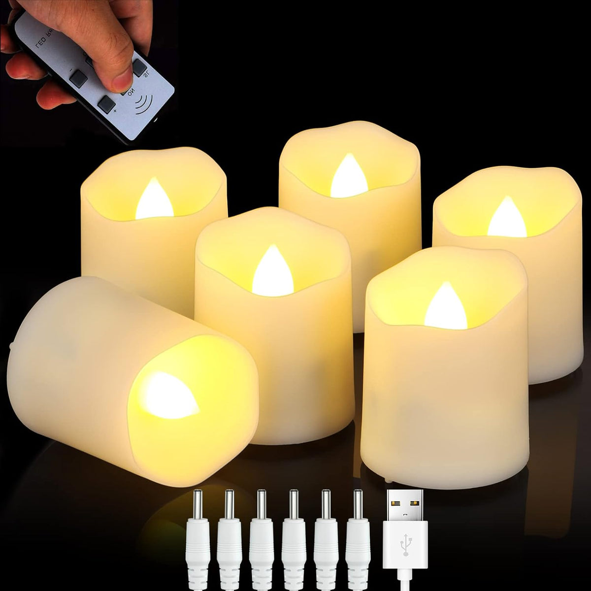 FREEPOWER Rechargeable Flameless Flickering Tea Light Candles Remote Control High Brightness Votive