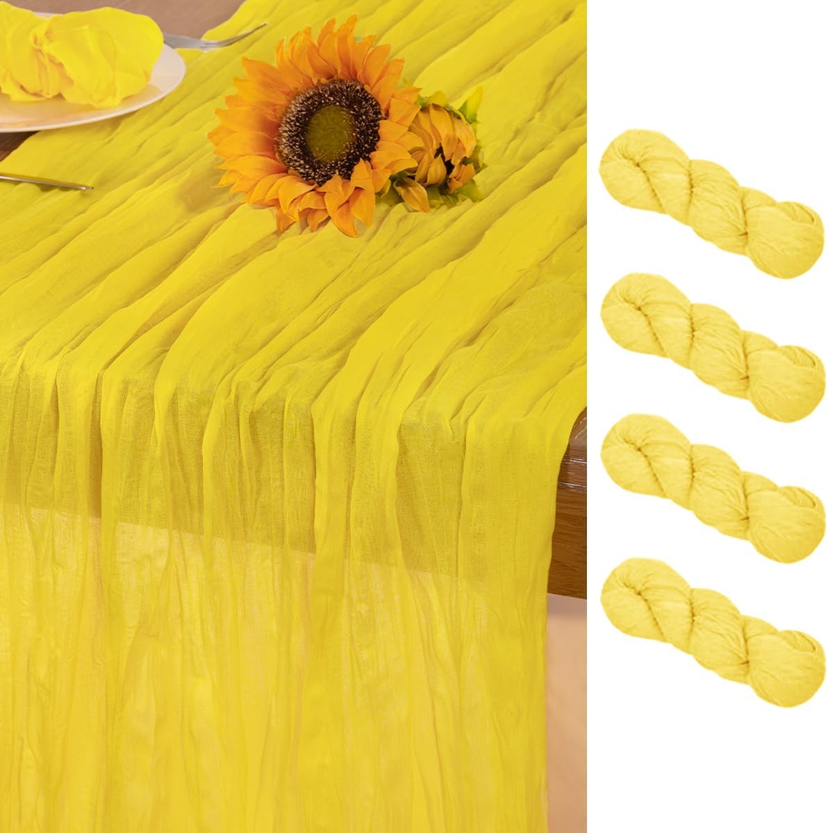 Lemon Yellow Cheesecloth Table Runner 4 Pack Fall Table Runners Boho Gauze 120 Inches Yellow Cheese