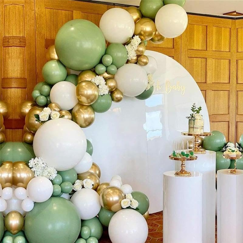 Sage Green and Gold Balloons, 50 PCS Sage Green Party Balloons, 12 Inch Metallic Gold Confetti