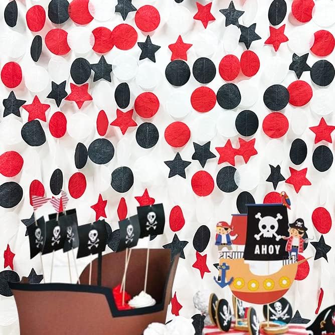173 Ft Red Black and White Party Decorations Big Star Circle Dots Backdrop Streamer Garland for