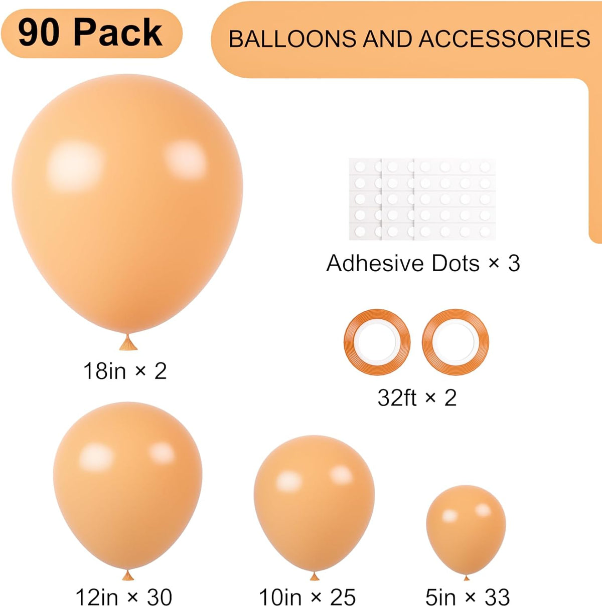 90pack Peach Balloons Different Size 18/12/10/5 Inch Peach Balloon Garland Arch Kit for Graduation