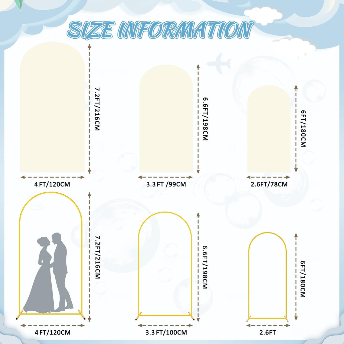FOTSHARER Arch Backdrop Stand and Cover Set (7.2FT, 6.6FT, 6FT) Metal Wedding Arch Stands Ivory