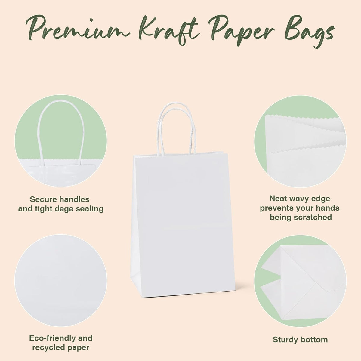 GSSUSA Brown Paper Bags 5.25x3.75x8 600Pcs, Gift Bags with Handles Bulk for Small Business