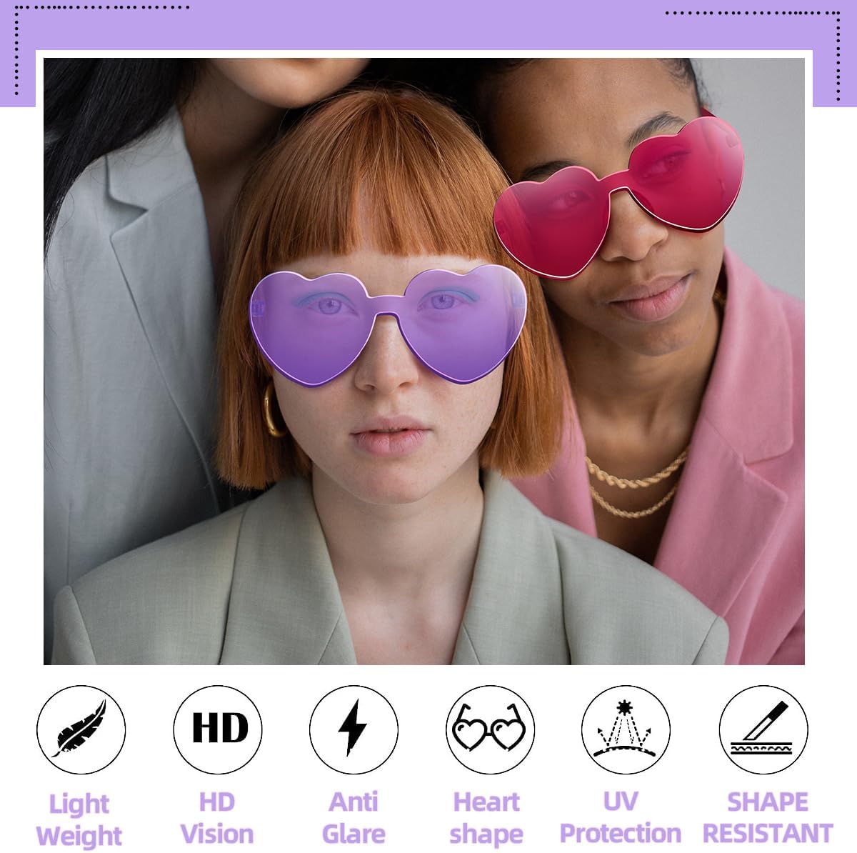 12/20/24 Pairs Heart Sunglasses for Women Men, Trendy Heart Shaped Rimless Transparent Sunglasses