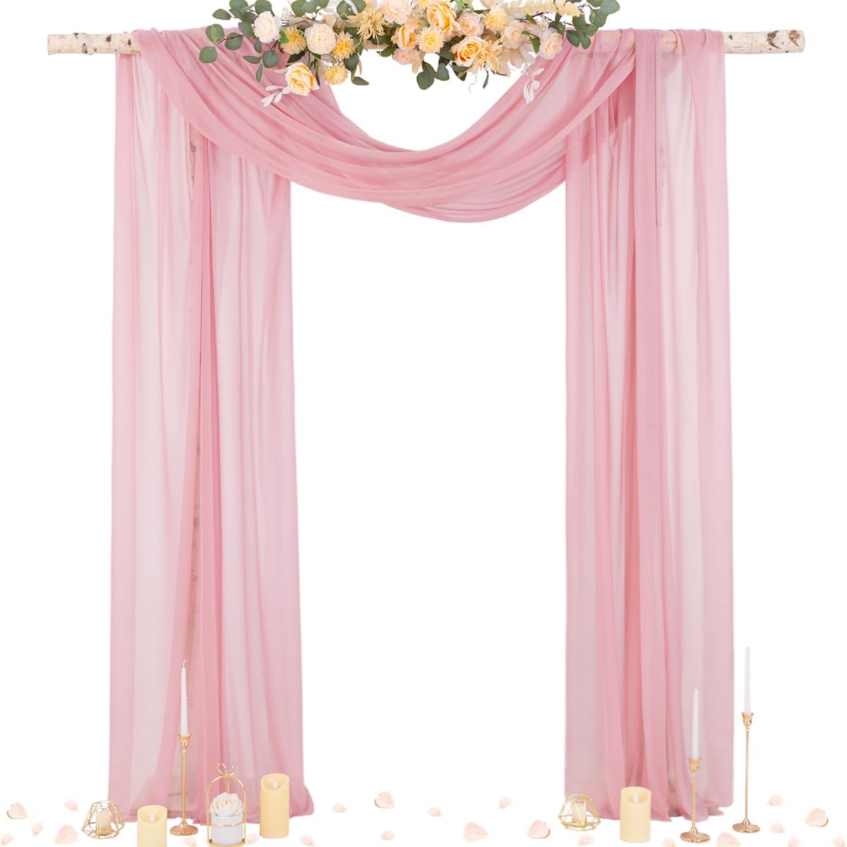 Socomi Wedding Arch Draping Fabric 29" x 20Ft 1 Panel Dusty Rose Sheer Outdoor Curtain Drapes Extra