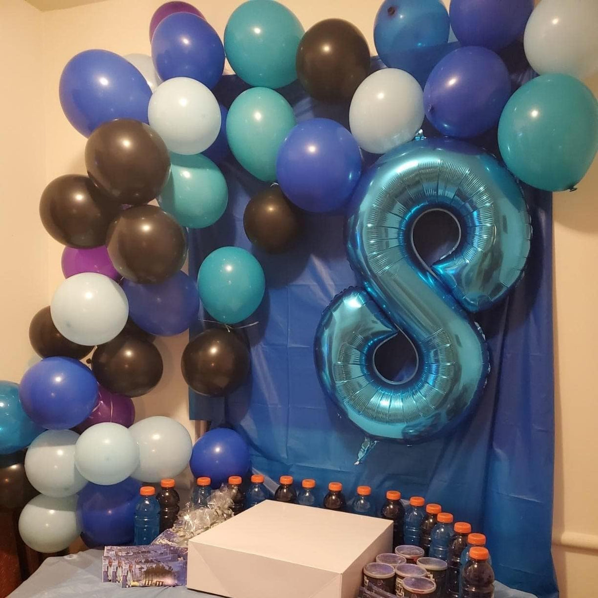 Blue Foil Balloon Number 8, 40'' Giant Self Inflating Number Balloons Set 0-9, Large Number 8