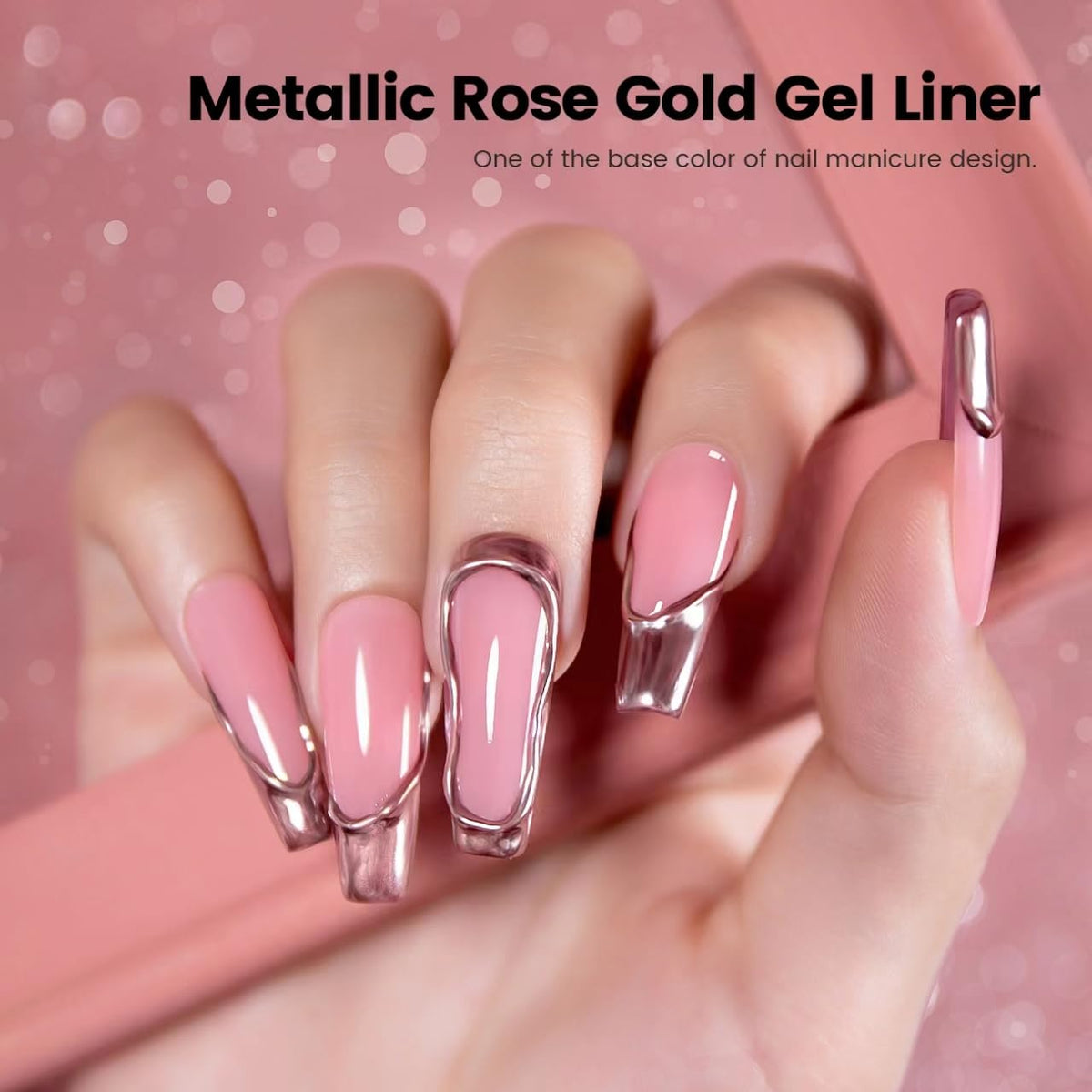 RARJSM Metallic Gel Liner Nail Art Rose Gold 3D Mirror Chrome Effect Gel Nail Polish 8ml Painting