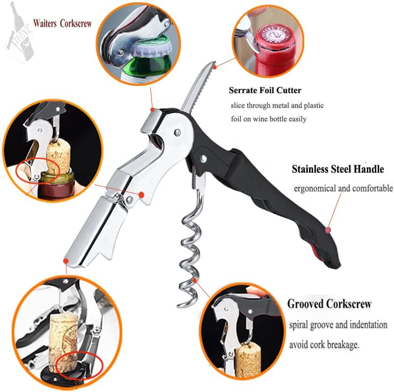 Professional Waiter Corkscrew Wine Openers Set, Heavy Duty Stainless Steel Hinges Wine Key for