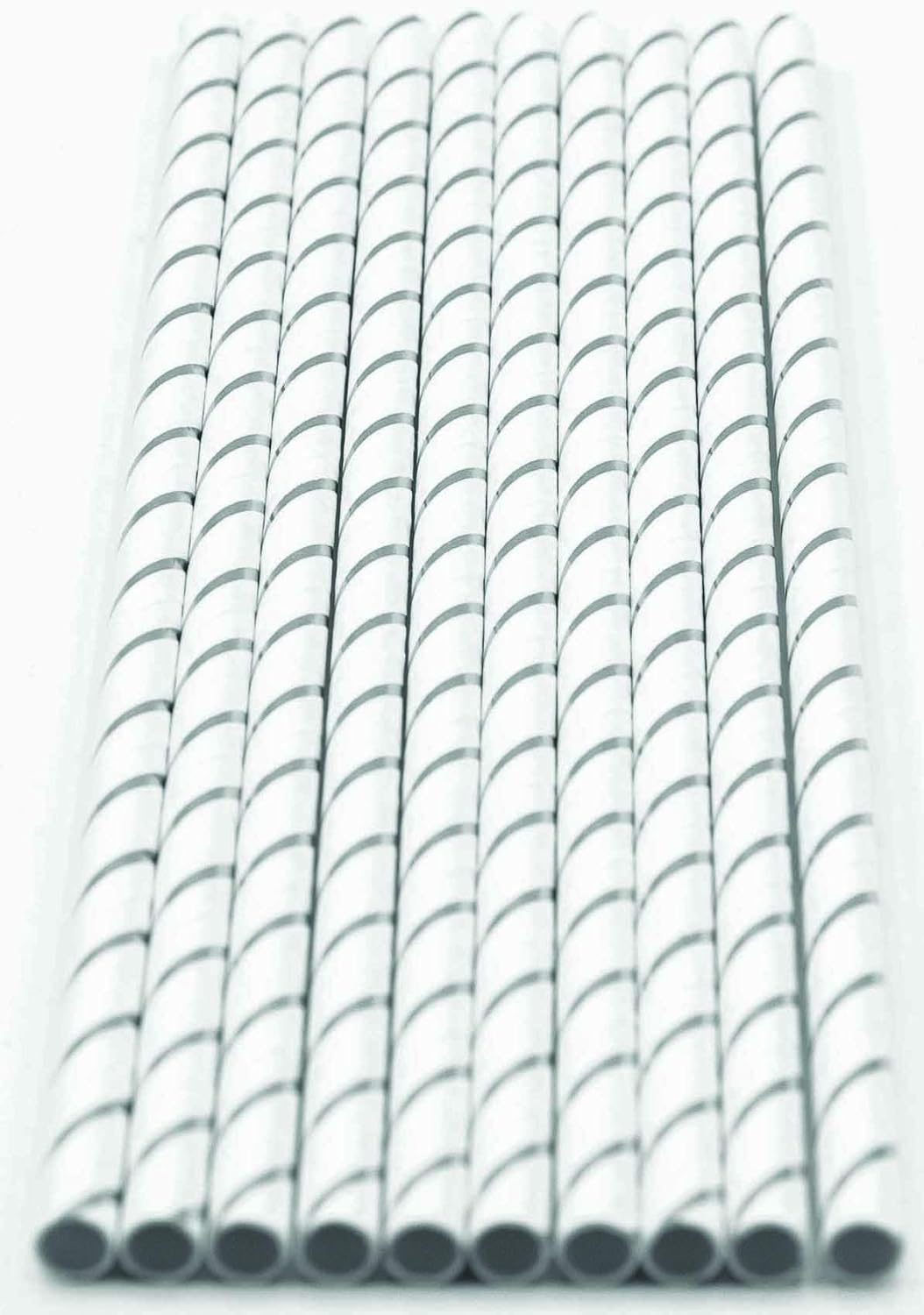 Pack of 300 Silver Foil Stripes Biodegradable 4-Ply Paper Drinking Straws (Compostable, Non-toxic