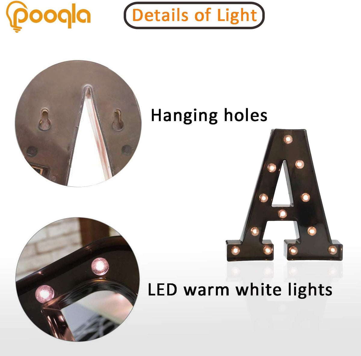 Pooqla Light Up LED Letter Marquee Sign - Alphabet Marquee Letters with Lights for Wedding Birthday