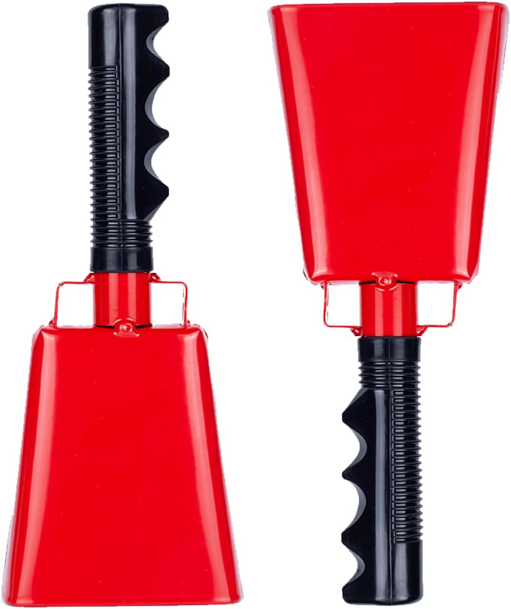 Steel Cowbell with Handle 8 Inch Cow Bells Noise Makers, 2 Pack Large Cowbells for Sporting Events