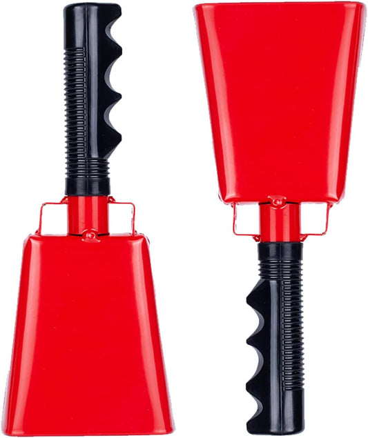 Steel Cowbell with Handle 8 Inch Cow Bells Noise Makers, 2 Pack Large Cowbells for Sporting Events