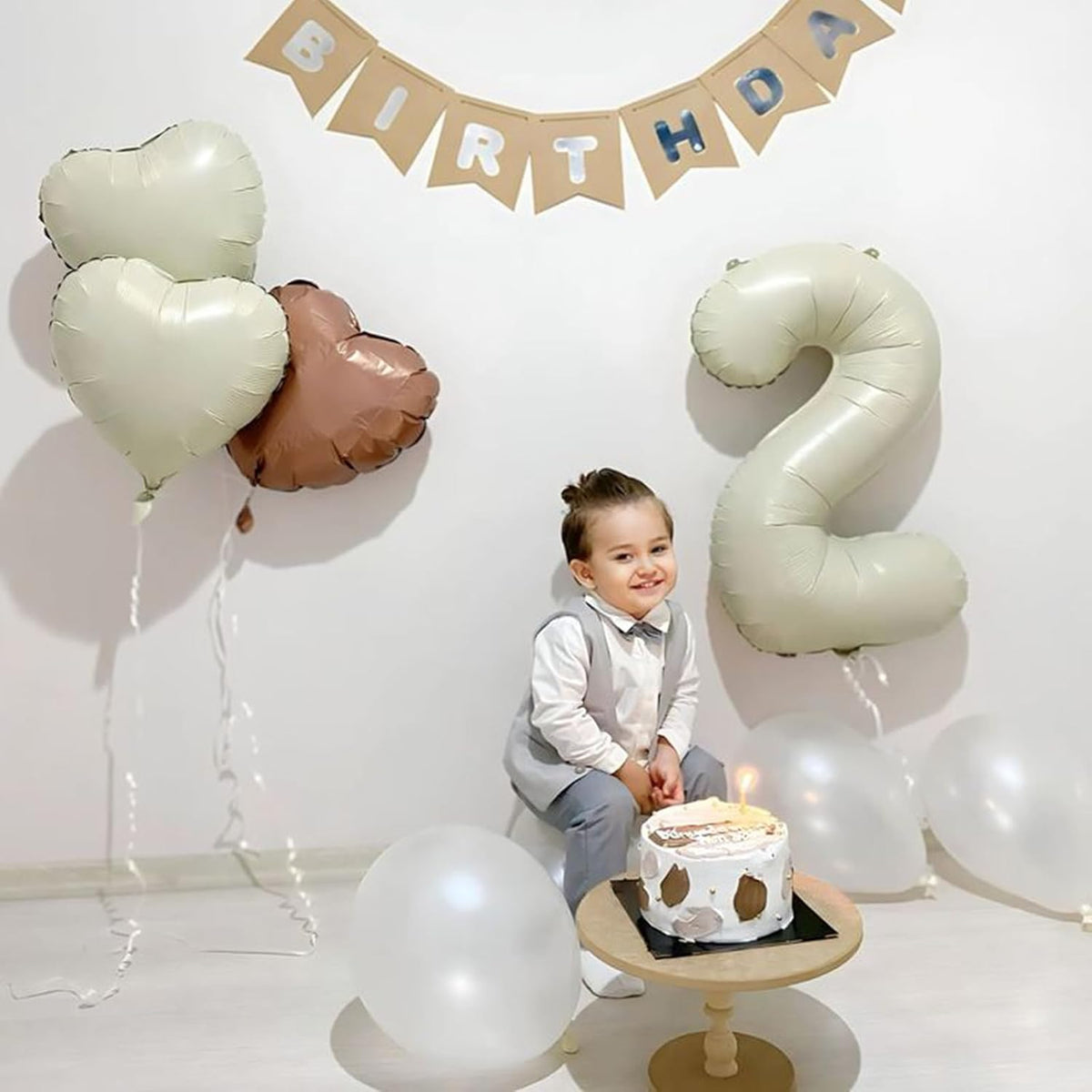 40 Inch Cream White Number Foil Balloons 2 for Kids Birthday Party LargeSelf Inflating Foil Numbe