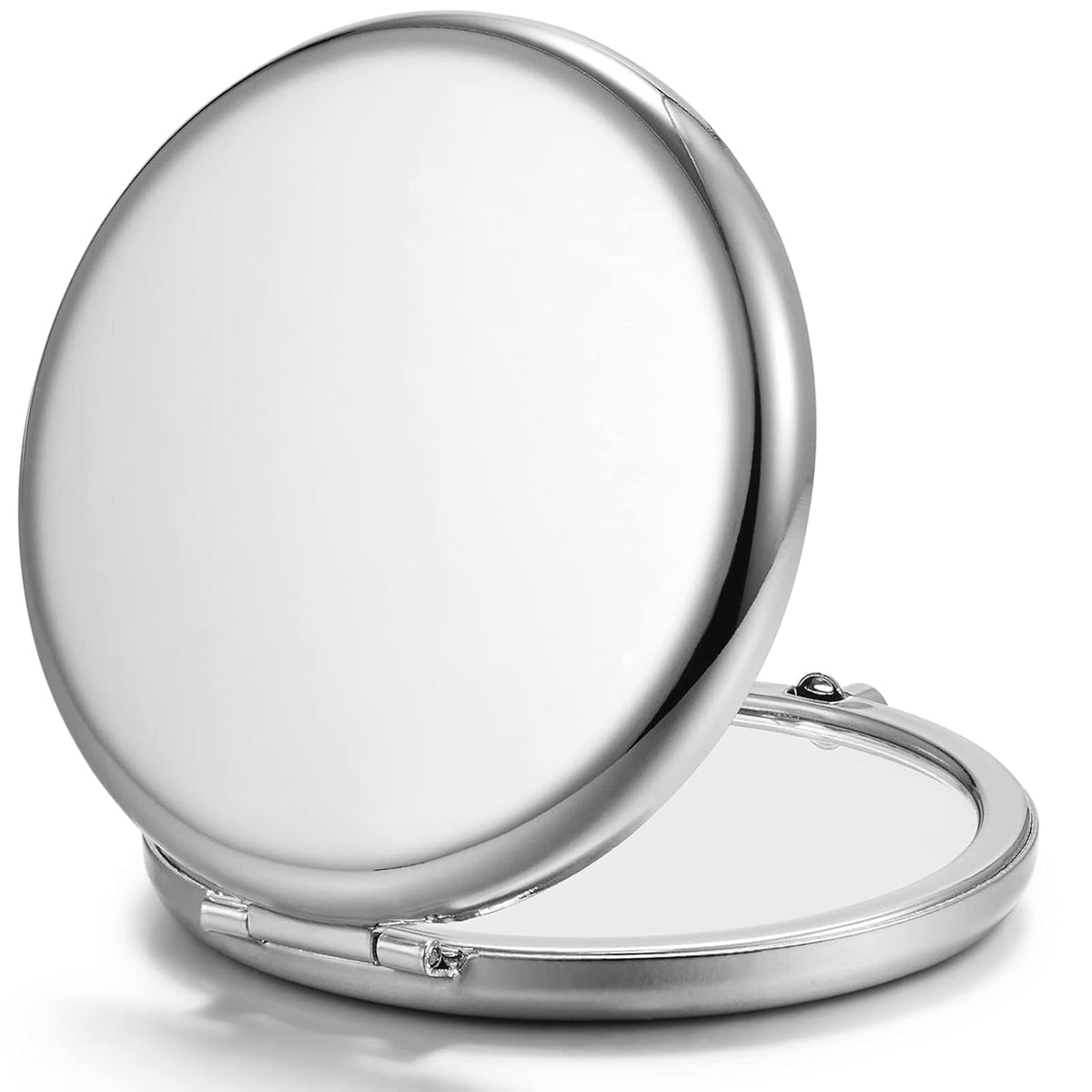 Compact Mirror Bulk, Set of 100 Double-Sided 1X/2X Magnifying Metal Pocket Makeup Mirrors(Round