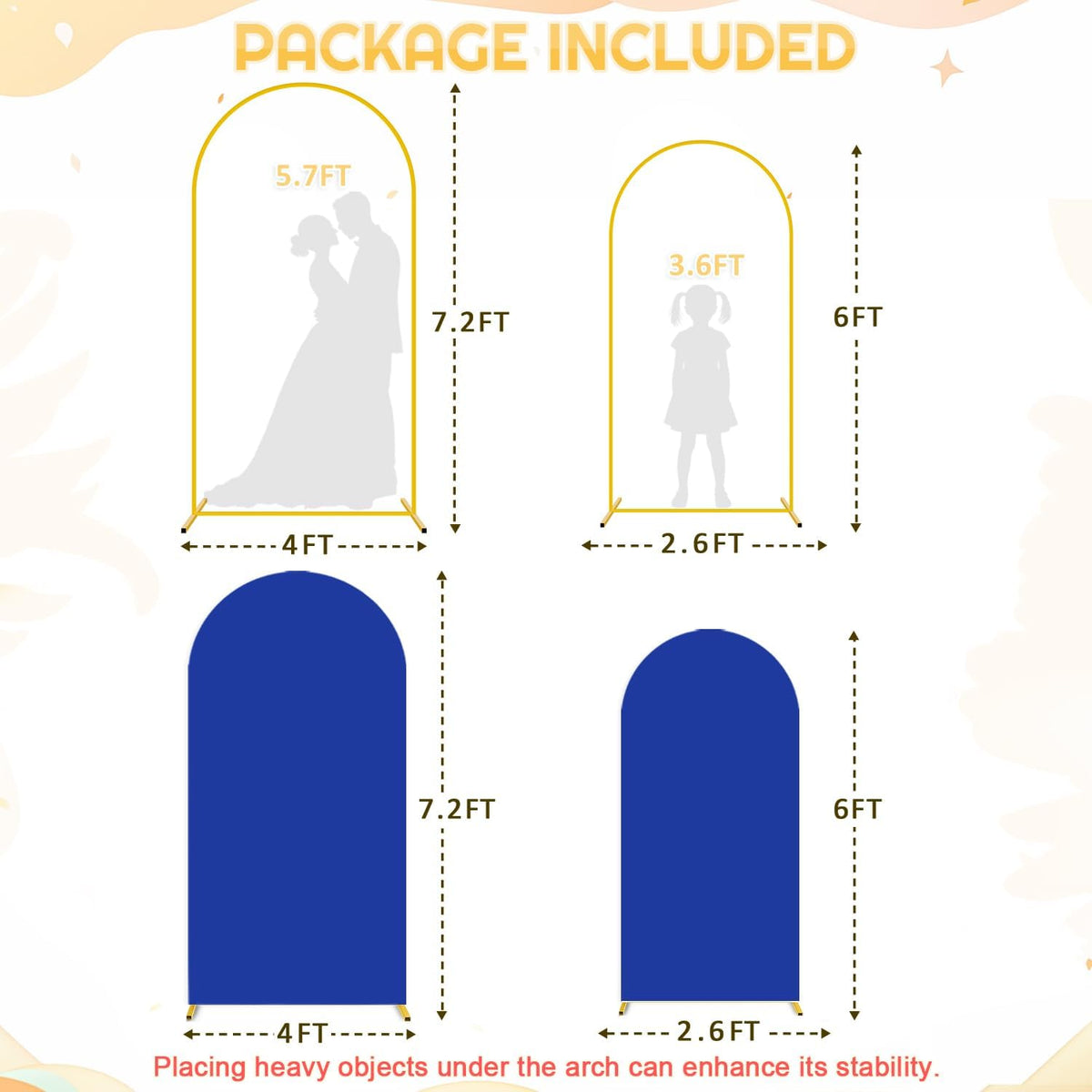 Metal Arch Backdrop Stand and Cover Set 7.2FT, 6FT Arch Stand and Cover Set of 2 Wedding Backdrop