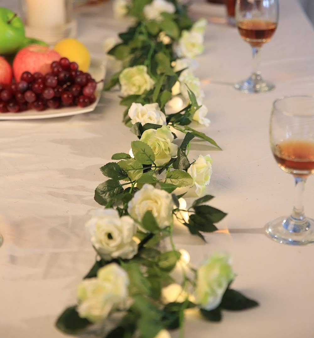 JUSTOYOU 2 Pack (15.8FT) Fake Rose Garland, Artificial Rose Vines Flowers Hanging Silk Rose Vine