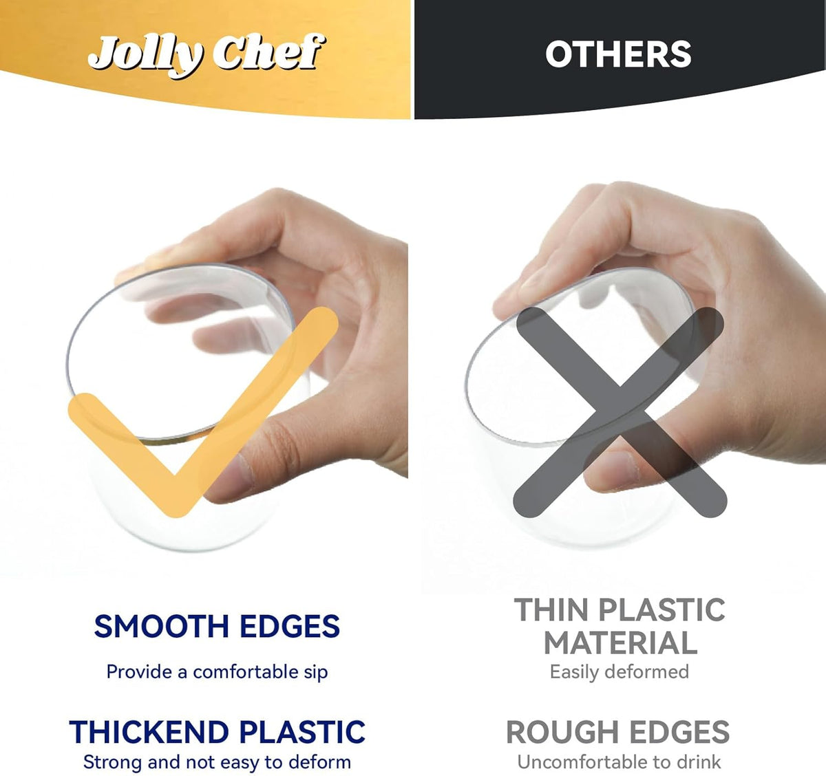 JOLLY CHEF 12 Pack 12oz Gold Plastic Wine Glasses Stemless, Gold Disposable Wine Cups, Premium