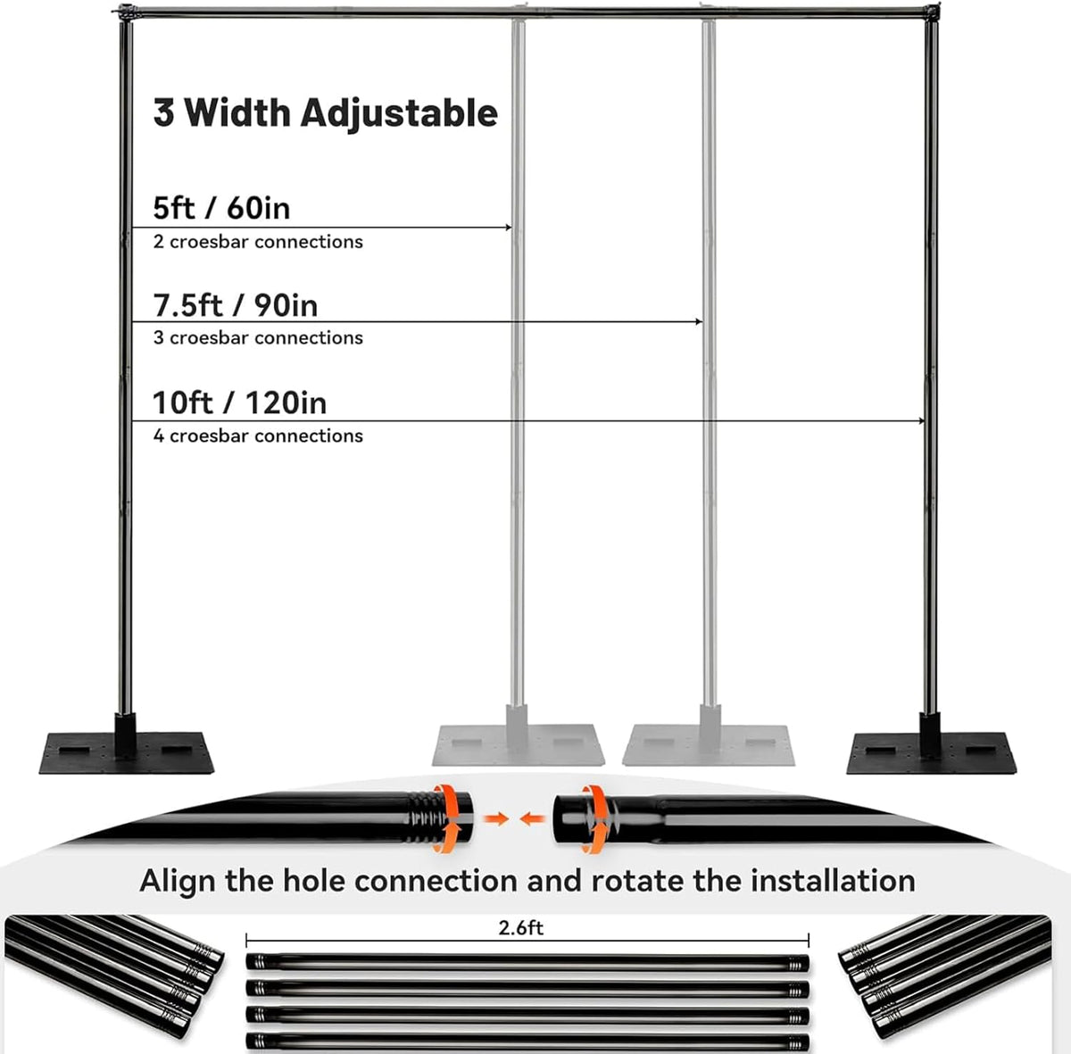 Heavy Duty Pipe and Drape Frame Kit 10x10ft Adjustable Height/Width Photography Background Support