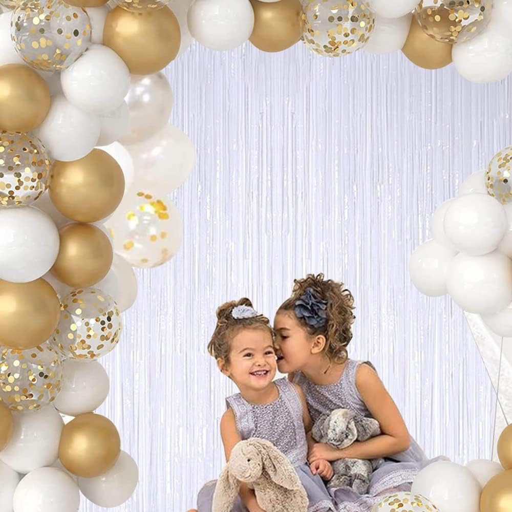 BEISHIDA 2 Pcs White Door Streamers Tinsel Curtain Party Streamers Backdrop Fringe Foil Wall
