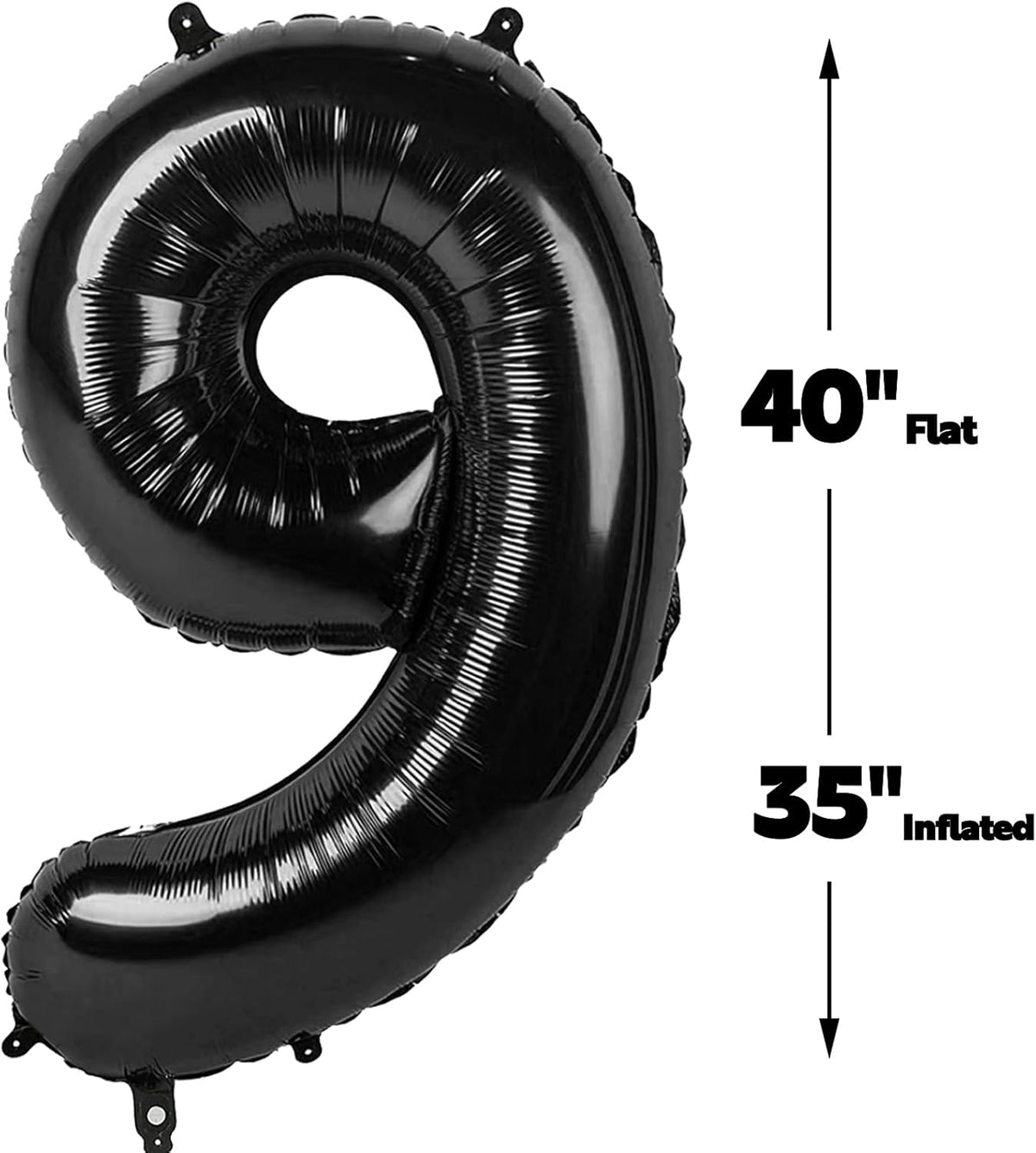 Foil 40 Inch Big Black 9 Balloon Number, Giant Happy 9th 19 29 39 49 99 Birthday Party Supplies