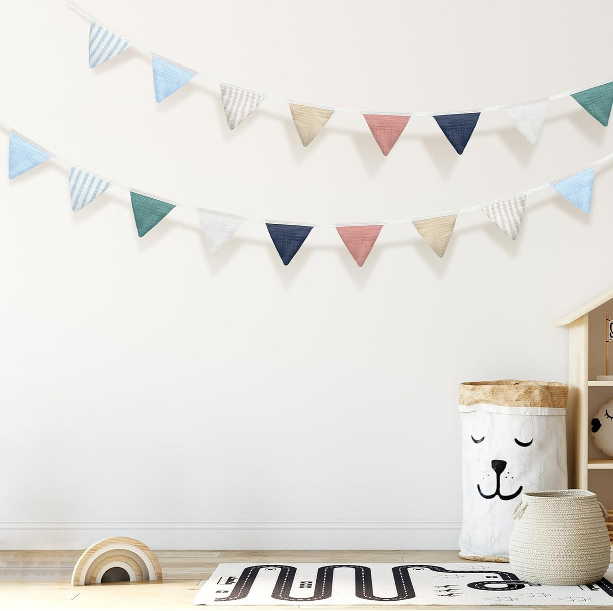 Oudain 15.5 ft Pennant Banner Flags, 2 Pcs Nursery Garland Triangle Bunting Flag Baby Banner for
