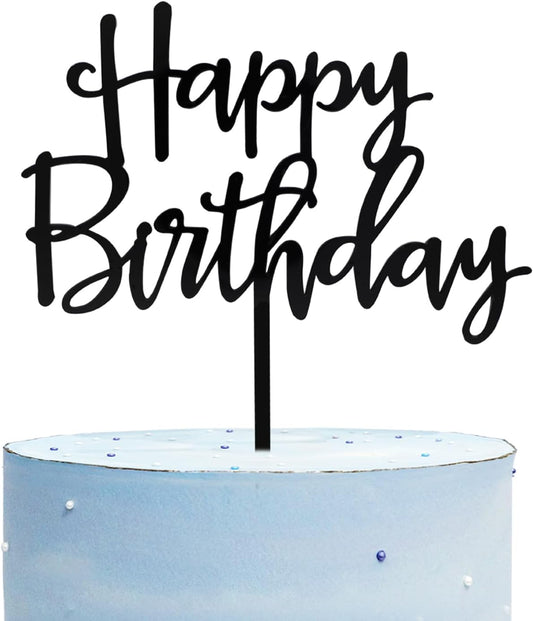 Happy Birthday Cake Topper, Black Acrylic Versatile Cake Topper for Birthday Party Decoration