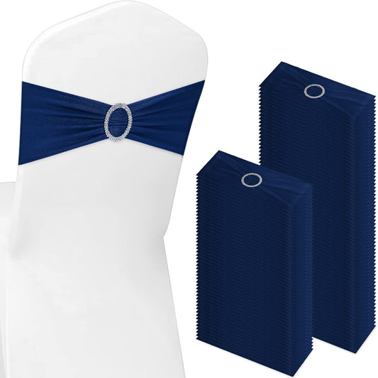 CHENGU 150 Pieces Spandex Stretch Chair Sashes Bows Elastic Chair Cover Bands Ties with Buckle