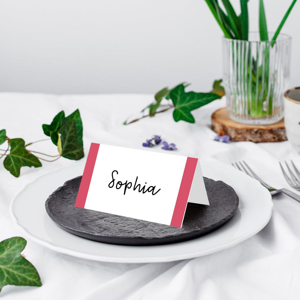 25 Pack Rose Red Place Cards, Editable Name Cards for Table Setting, Tent Cards Food Label for