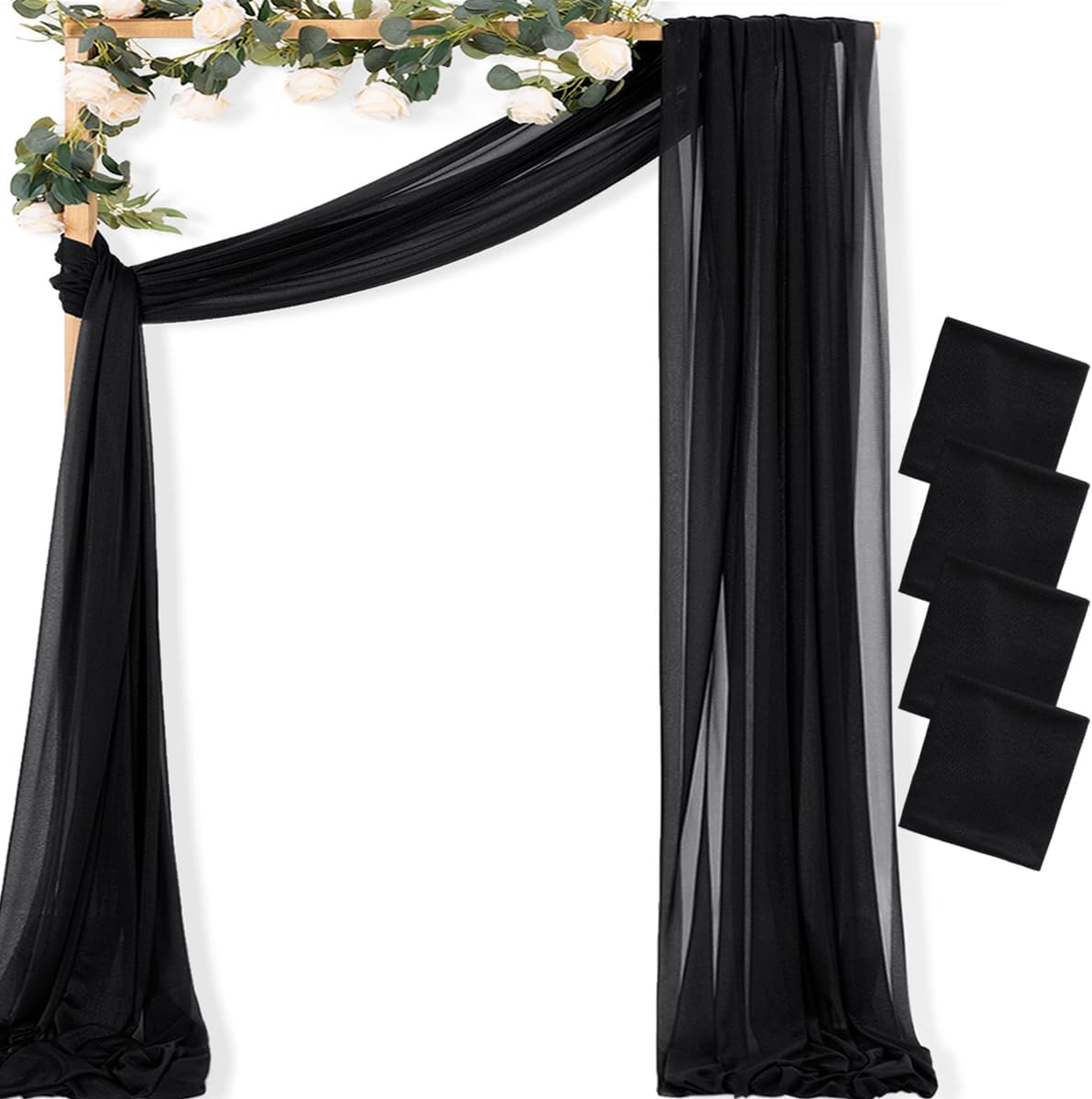 MLMC Black Wedding Arch Draping Fabric 4 Panels 29" x 20 FT Extra Long Gauze Drapes Sheer Backdrop