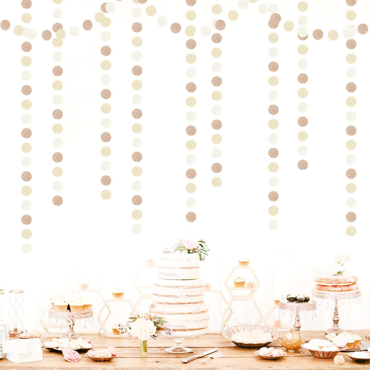 Boho Champagne-Gold Party-Decorations Streamers-Garland - 52ft Fall Rustic Birthday Hanging Paper