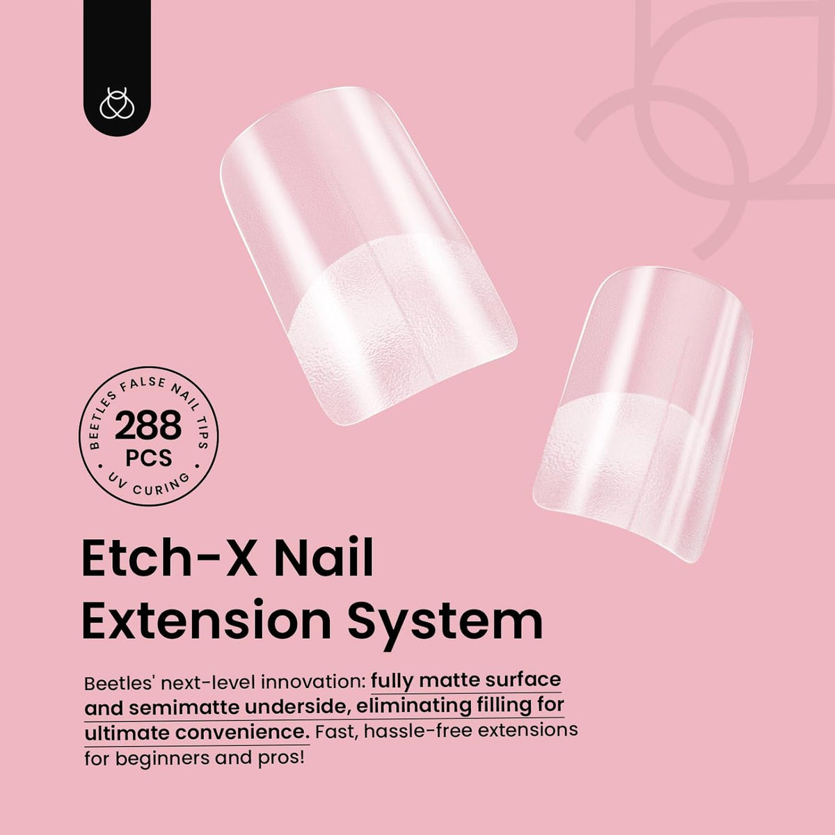 Beetles Short Square Nail Tips, 12 Sizes 288pcs French Full Matte Soft Pre-shaped Etch X Nail Tips