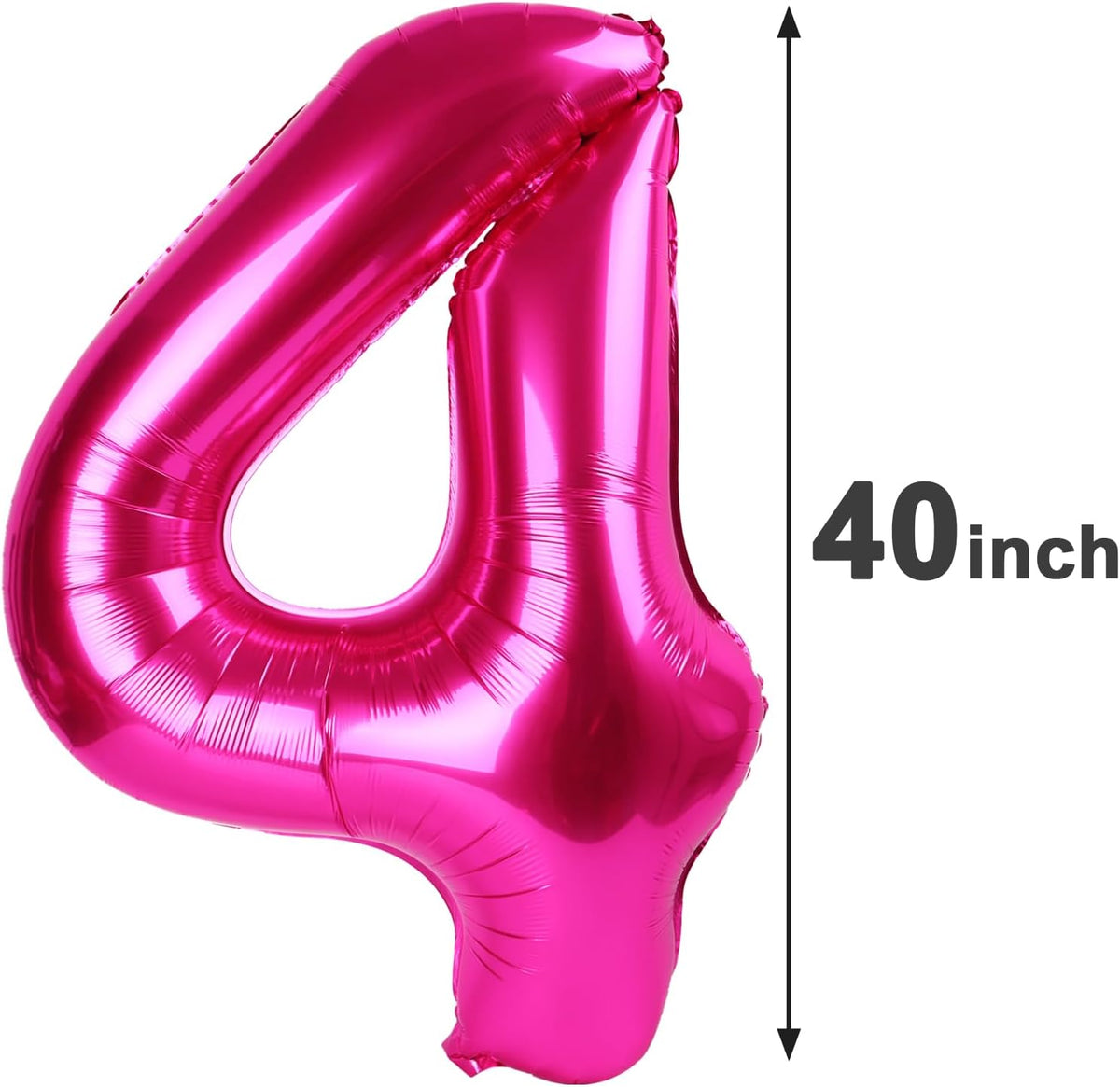 40 Inch Hot Pink Large Number 4 Birthday Balloon, Giant Number Four 14 24 34 40 44 Balloons, Foil